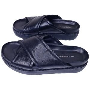 VAGABOND IRENE Cross Strap Black Leather Slide Platform Sandals Women's Size 36